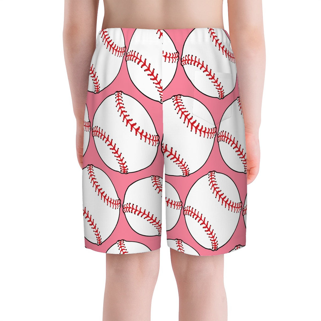 Youth Swim Shorts - Classic Baseball Pink