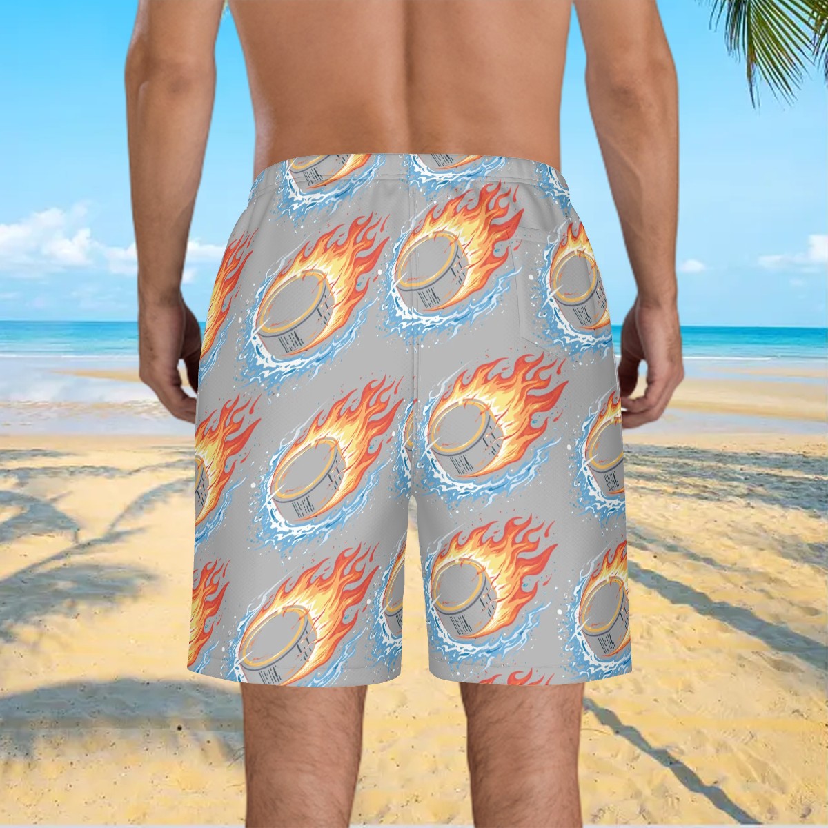 Men/Teen Swim Shorts - Flamin Hockey Pucks Grey