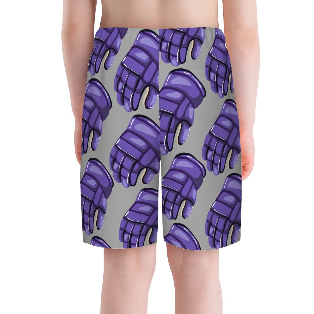 Youth Swim Shorts - Purple Hockey Gloves Grey