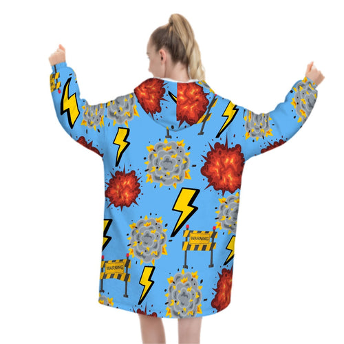 Adult Blanket Sweatshirt - I Come With a Warning Label Sky Blue