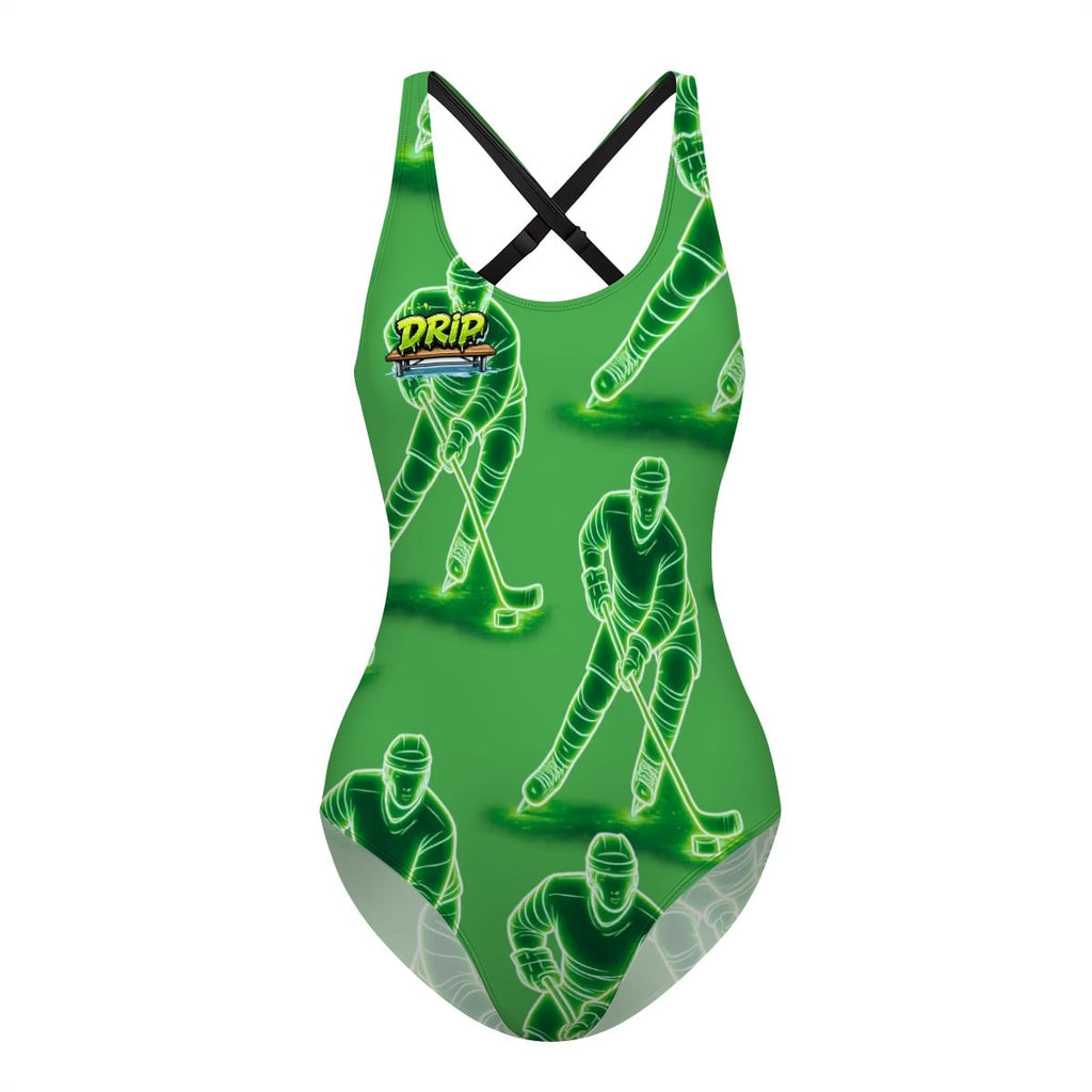 Cross-Back One Piece Swimsuit Women - Hockey Guys Green