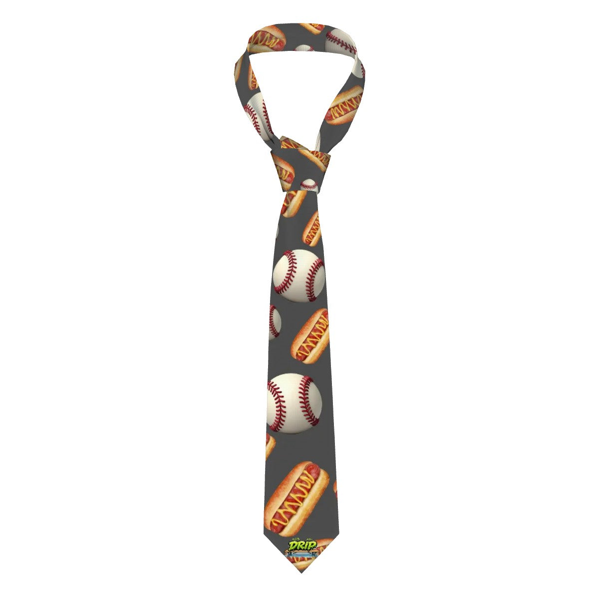Game Day Tie - Baseballs and Hotdogs Charcoal