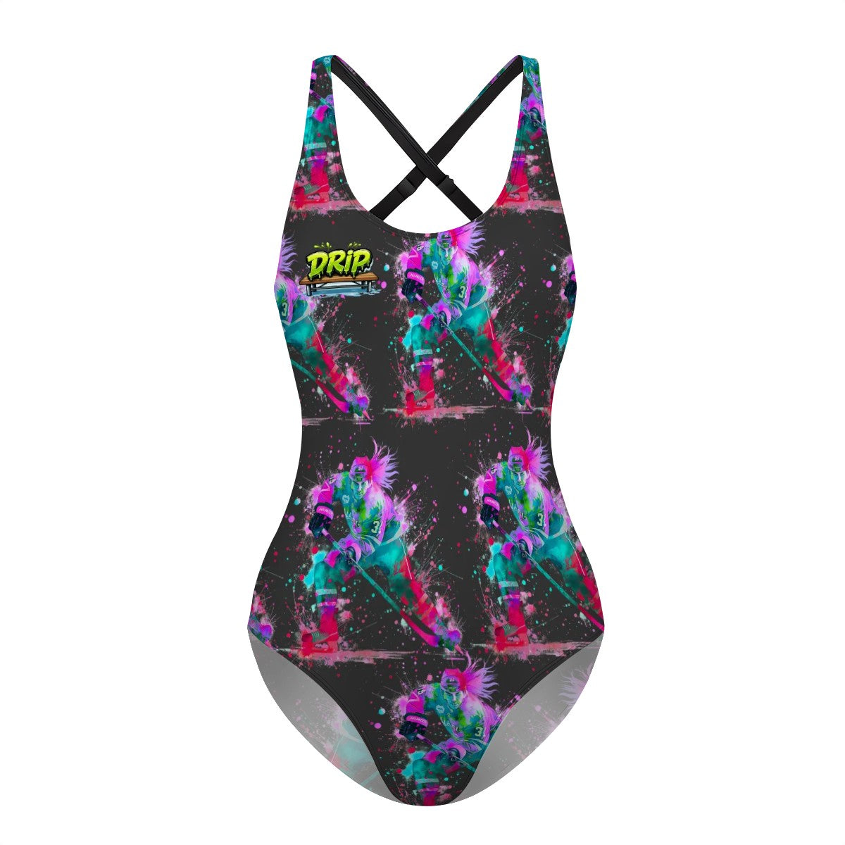 Cross-Back One Piece Swimsuit Women - Hockey Drip Flo Charcoal
