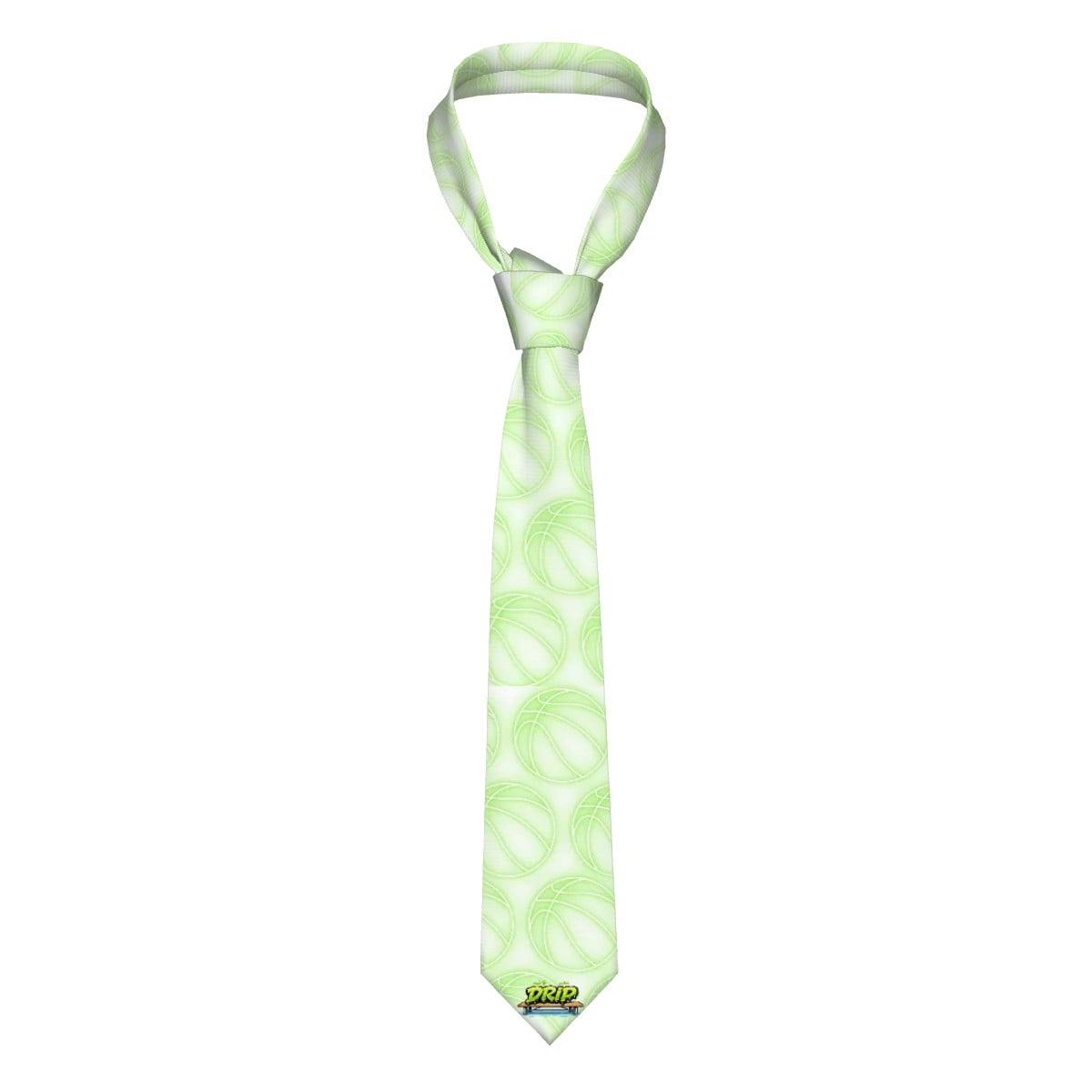 Game Day Tie - Neon Green Basketballs White