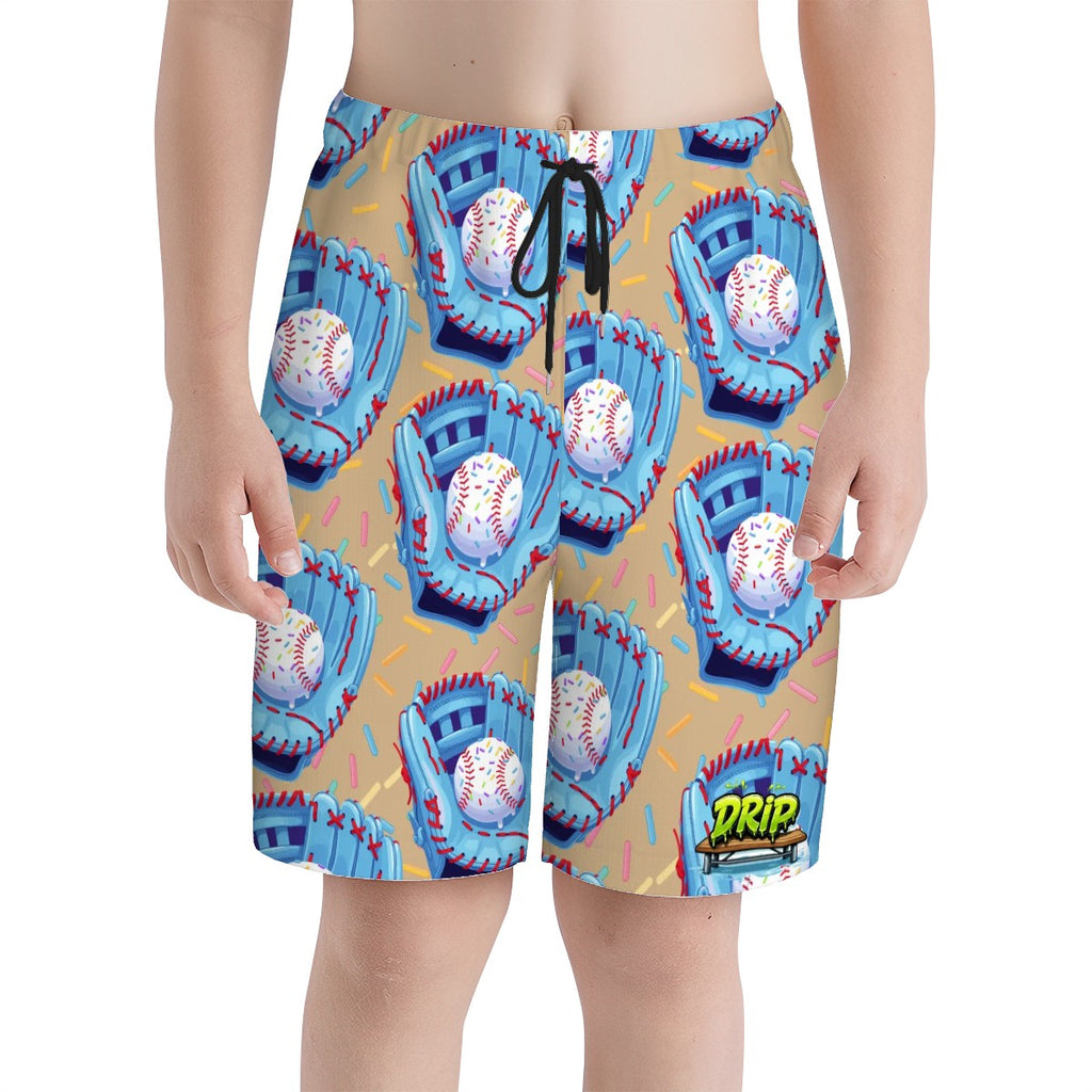 Youth Swim Shorts - Baseball Sprinkles Drip Beige