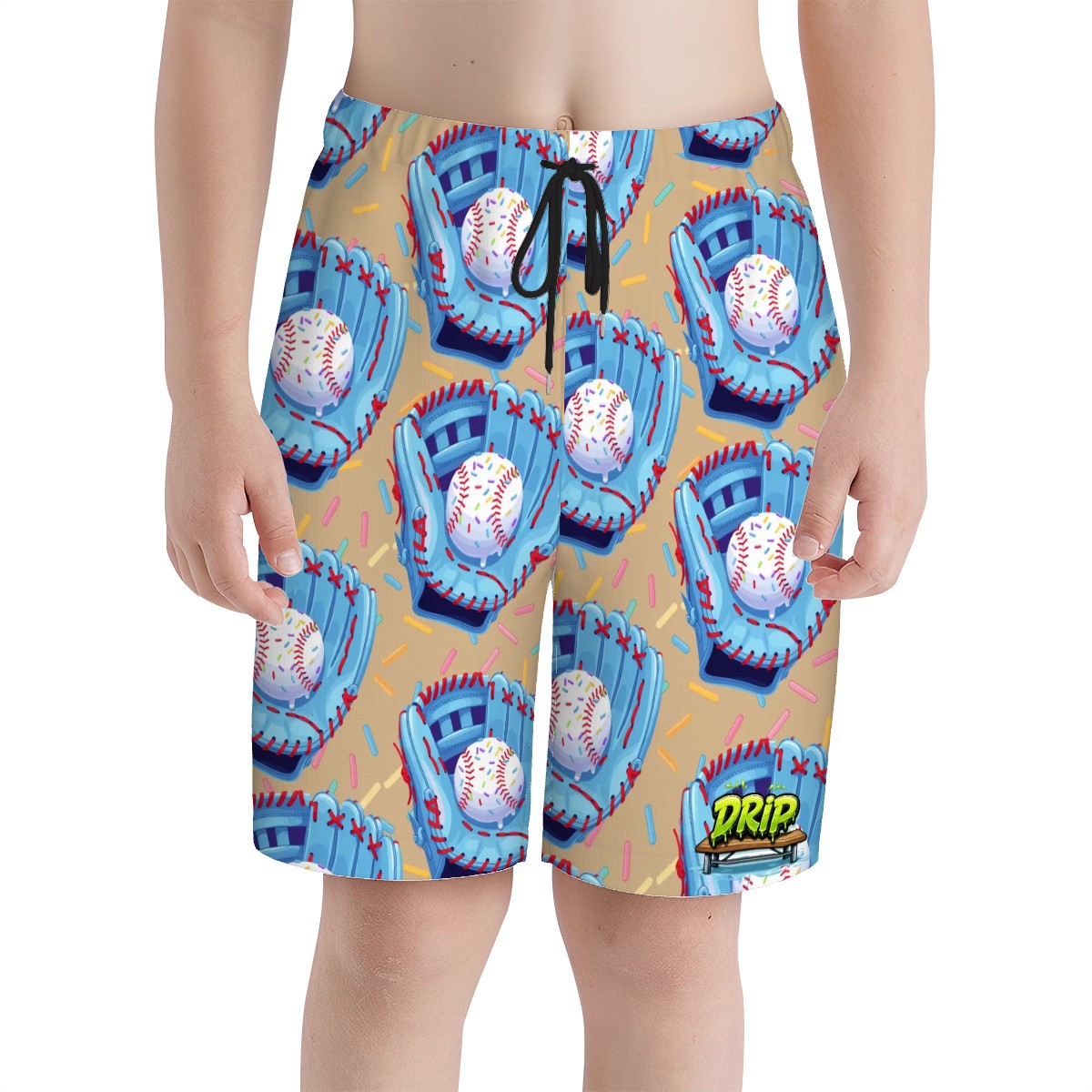 Youth Swim Shorts - Baseball Sprinkles Drip Beige