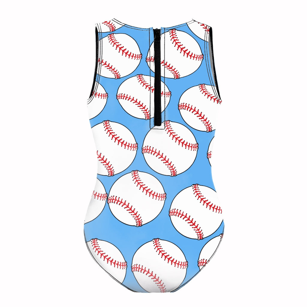 Girls One Piece Swimsuit - Classic Baseball Blue