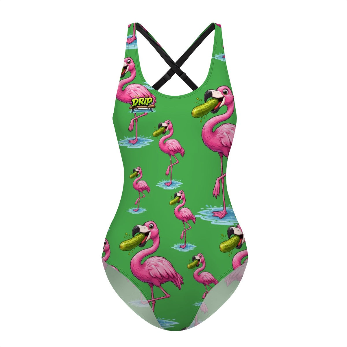 Cross-Back One Piece Swimsuit Women - Flamingo Pickle Green