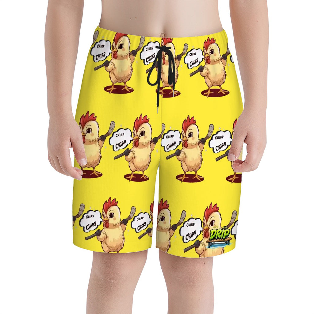 Youth Swim Shorts - Hockey Chirp Chirp Yellow