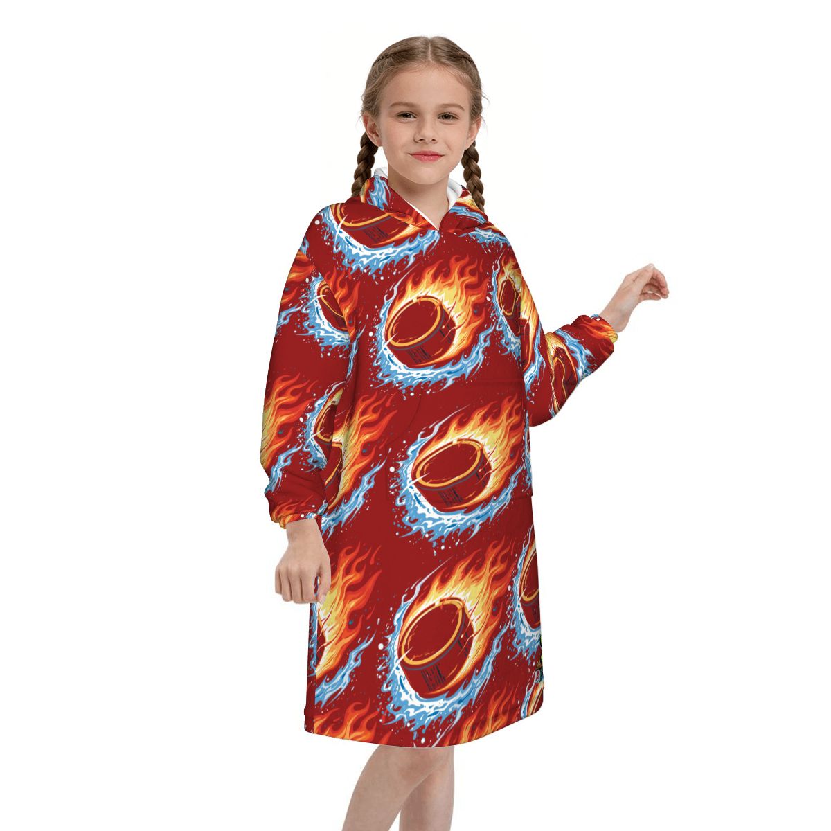 Youth Blanket Sweatshirt - Flamin Hockey Pucks Classic Red