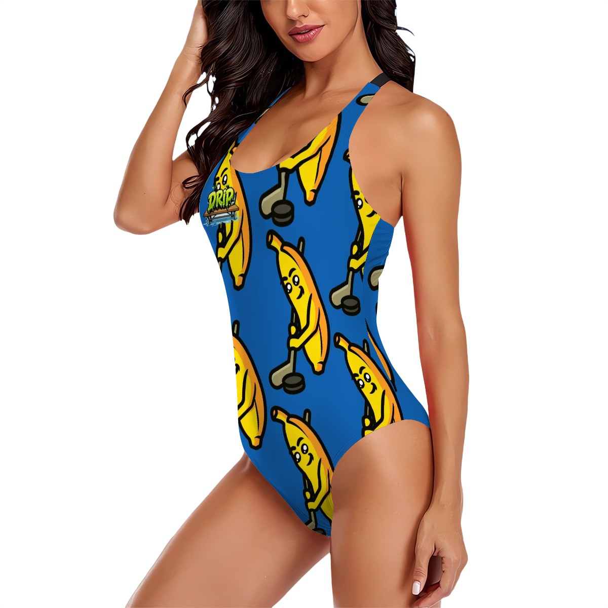 Cross-Back One Piece Swimsuit Women - Bananas about Hockey Dark Blue