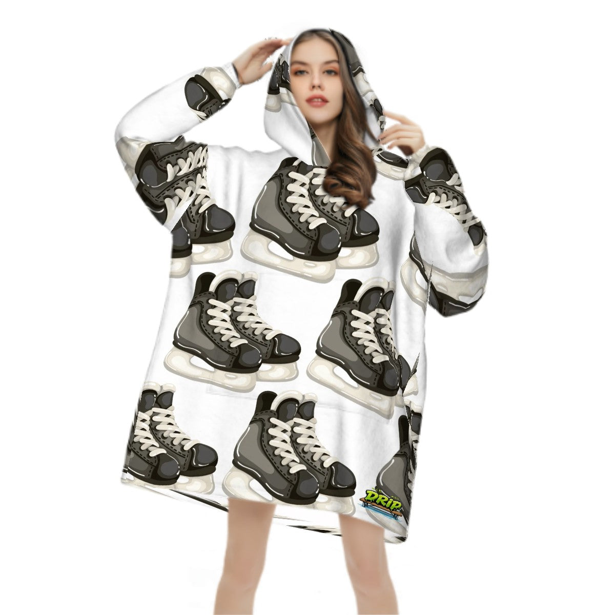 Adult Blanket Sweatshirt - Hockey Skates White