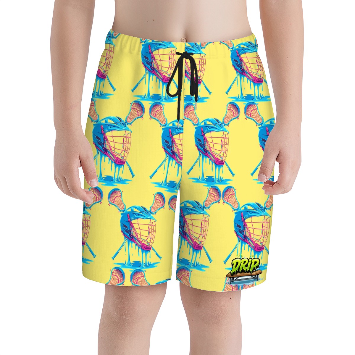 Youth Swim Shorts - Lacrosse Helmet Sticks Yellow