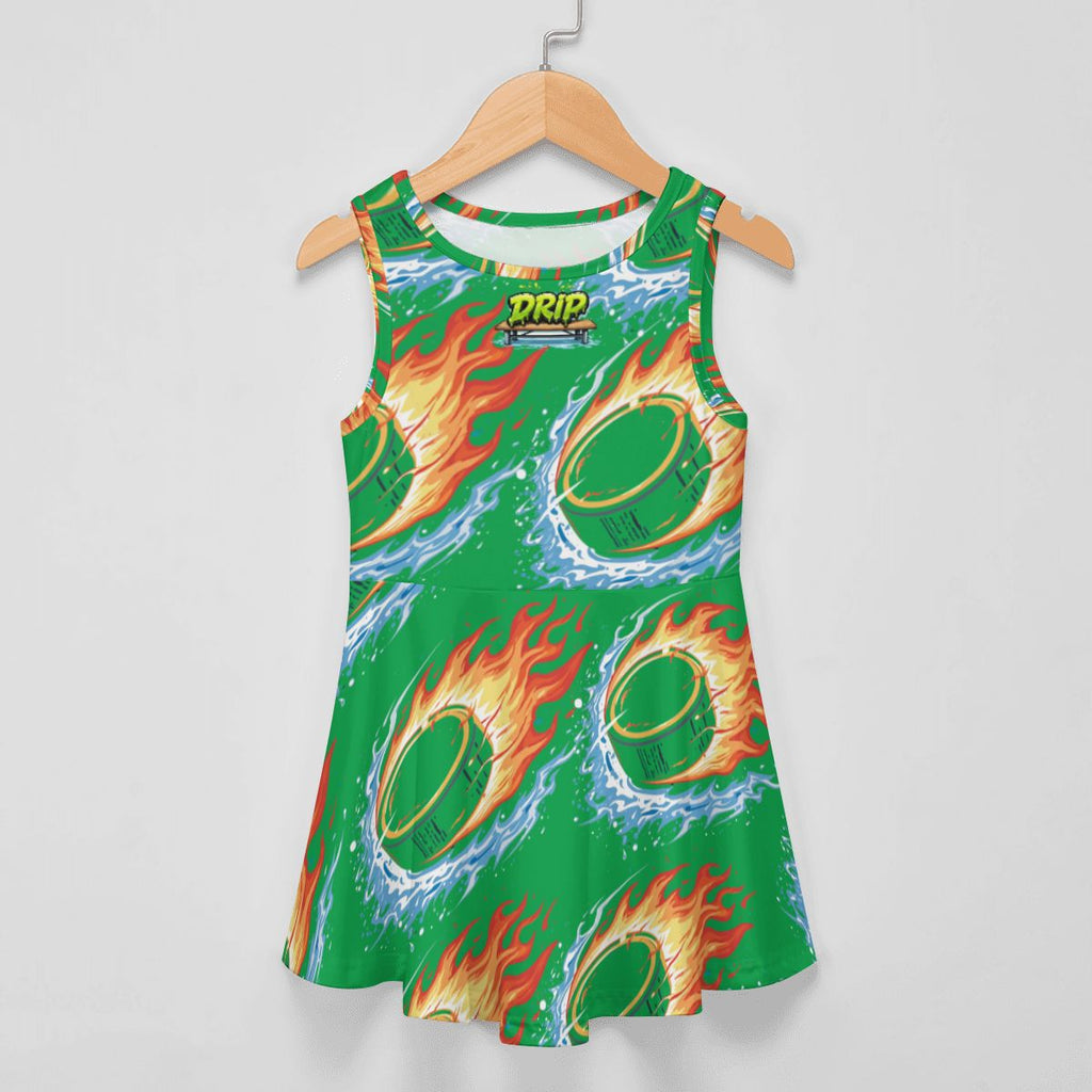 Girl's Game Day Dress - Flamin Hockey Pucks Classic Green