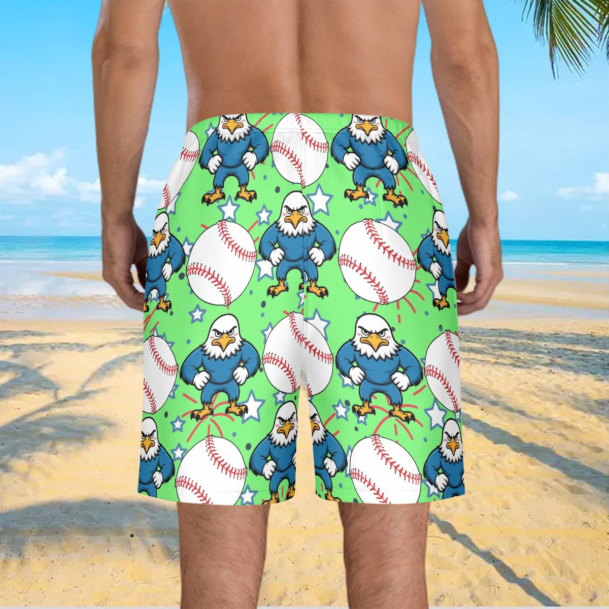 Men/Teen Swim Shorts - Stars and Strikes Hot Green