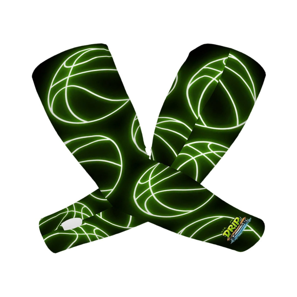 Drip Bench Performance Arm Sleeves - Basketball Neon Green Midnight