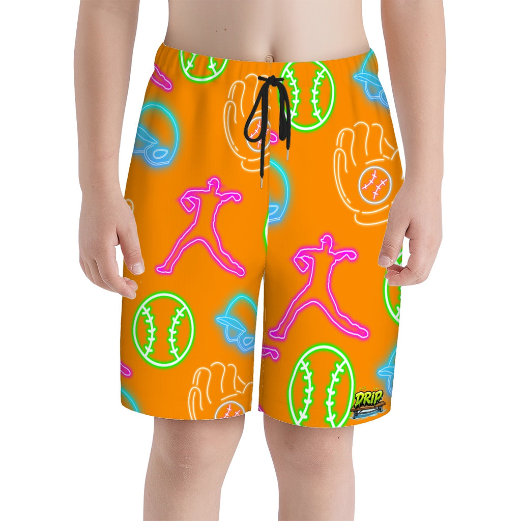 Youth Swim Shorts - Orange Neon Lights