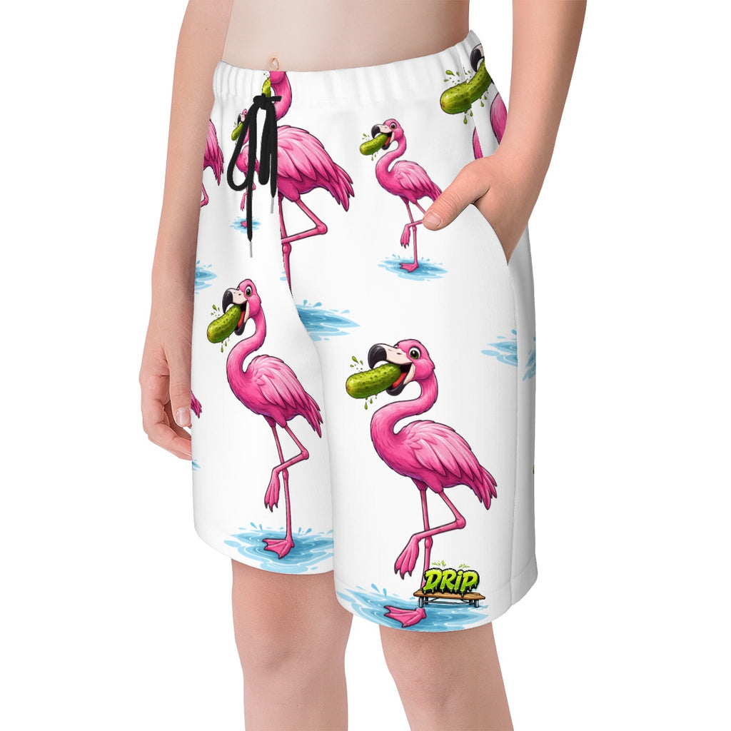 Youth Swim Shorts - Flamingo Pickle White