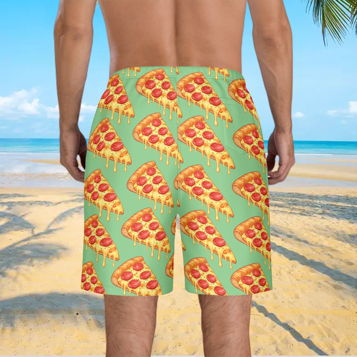 Men/Teen Swim Shorts - Pizza Green