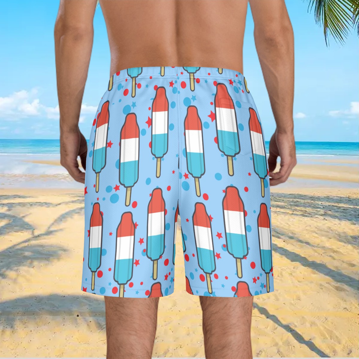 Men/Teen Swim Shorts - Red White and Blue Pop Blue