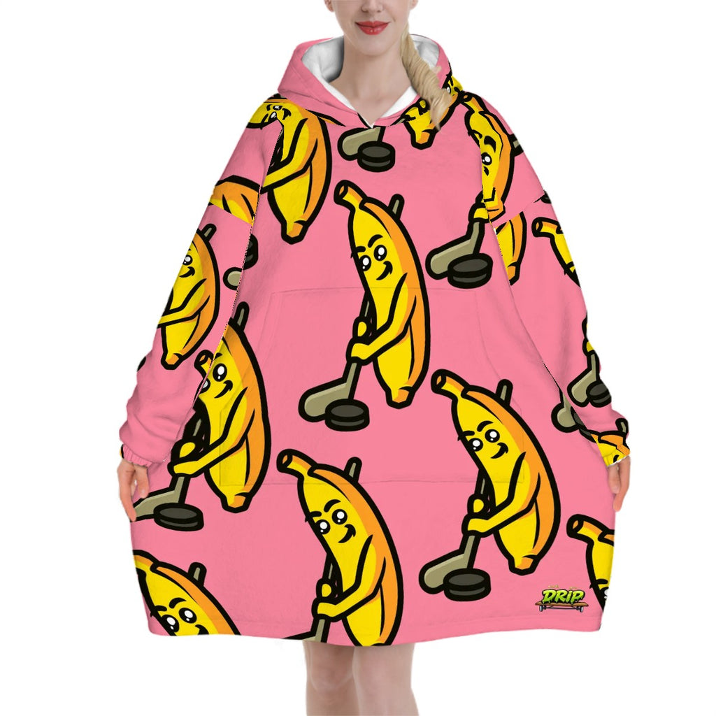 Adult Blanket Sweatshirt - Bananas for Hockey Pink