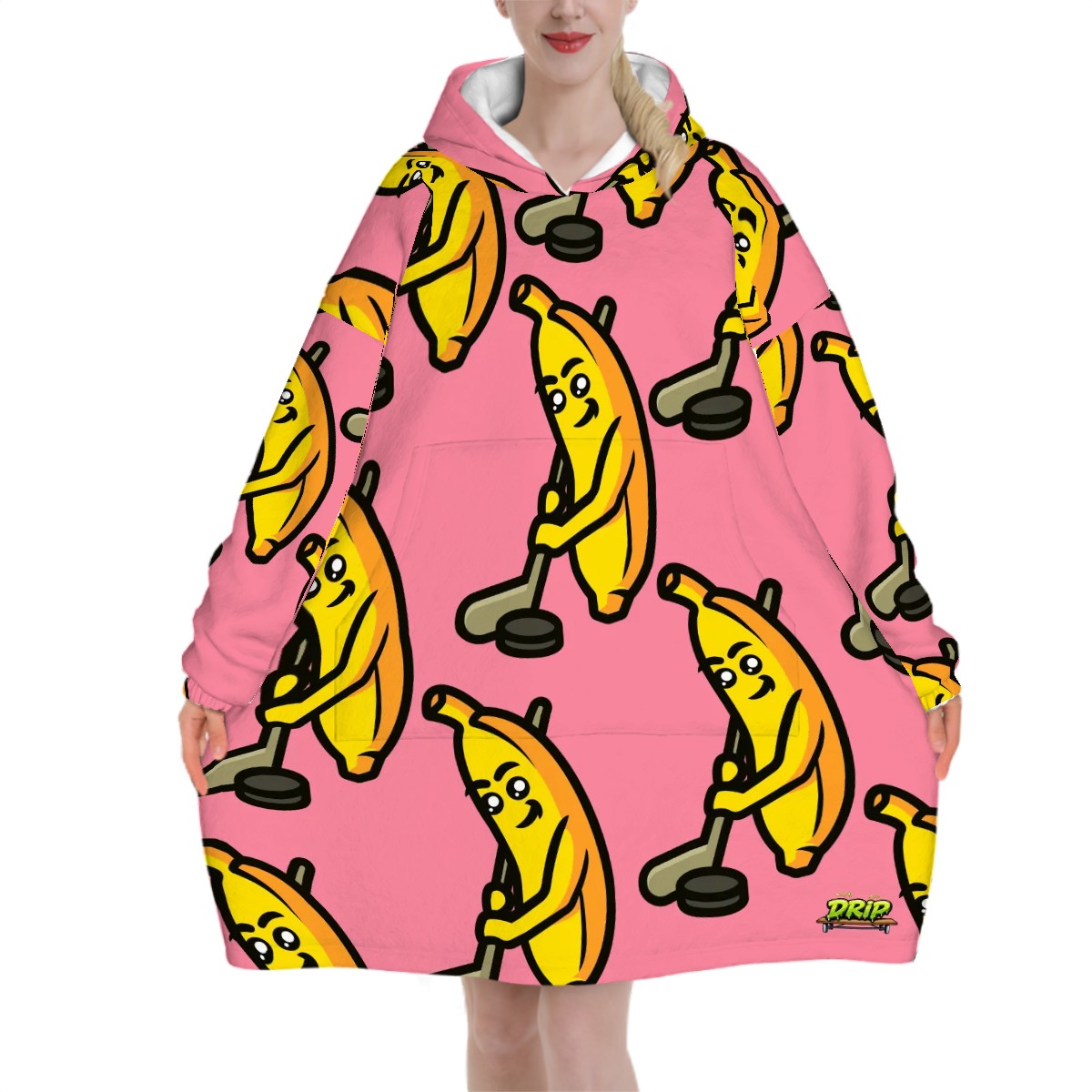 Adult Blanket Sweatshirt - Bananas for Hockey Pink