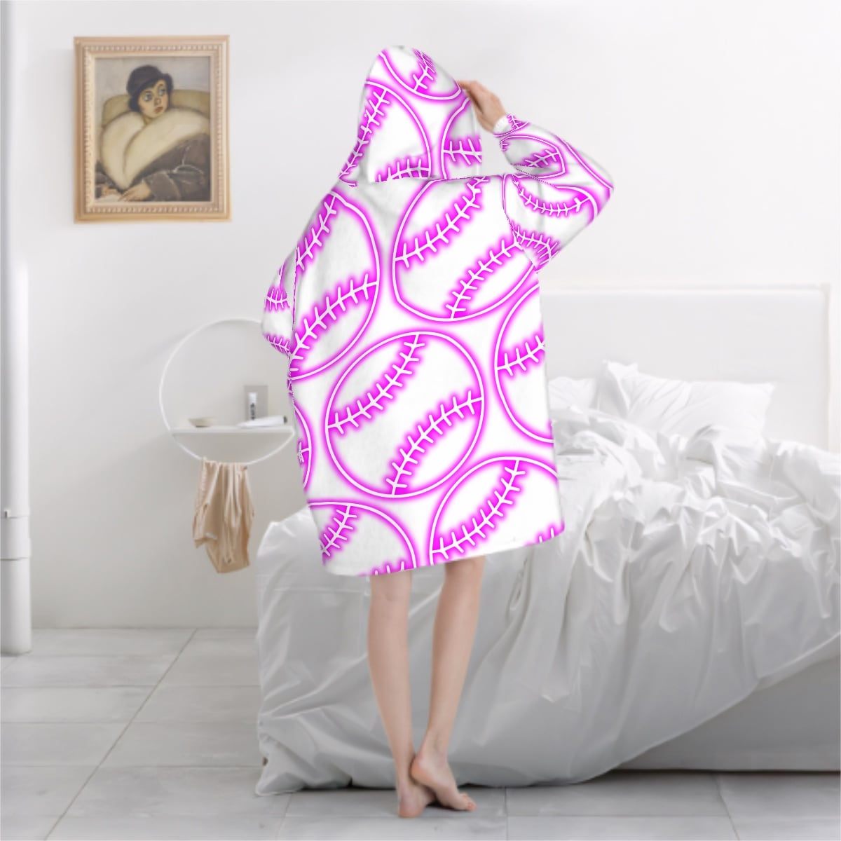 Adult Blanket Sweatshirt - Neon Pink Baseball