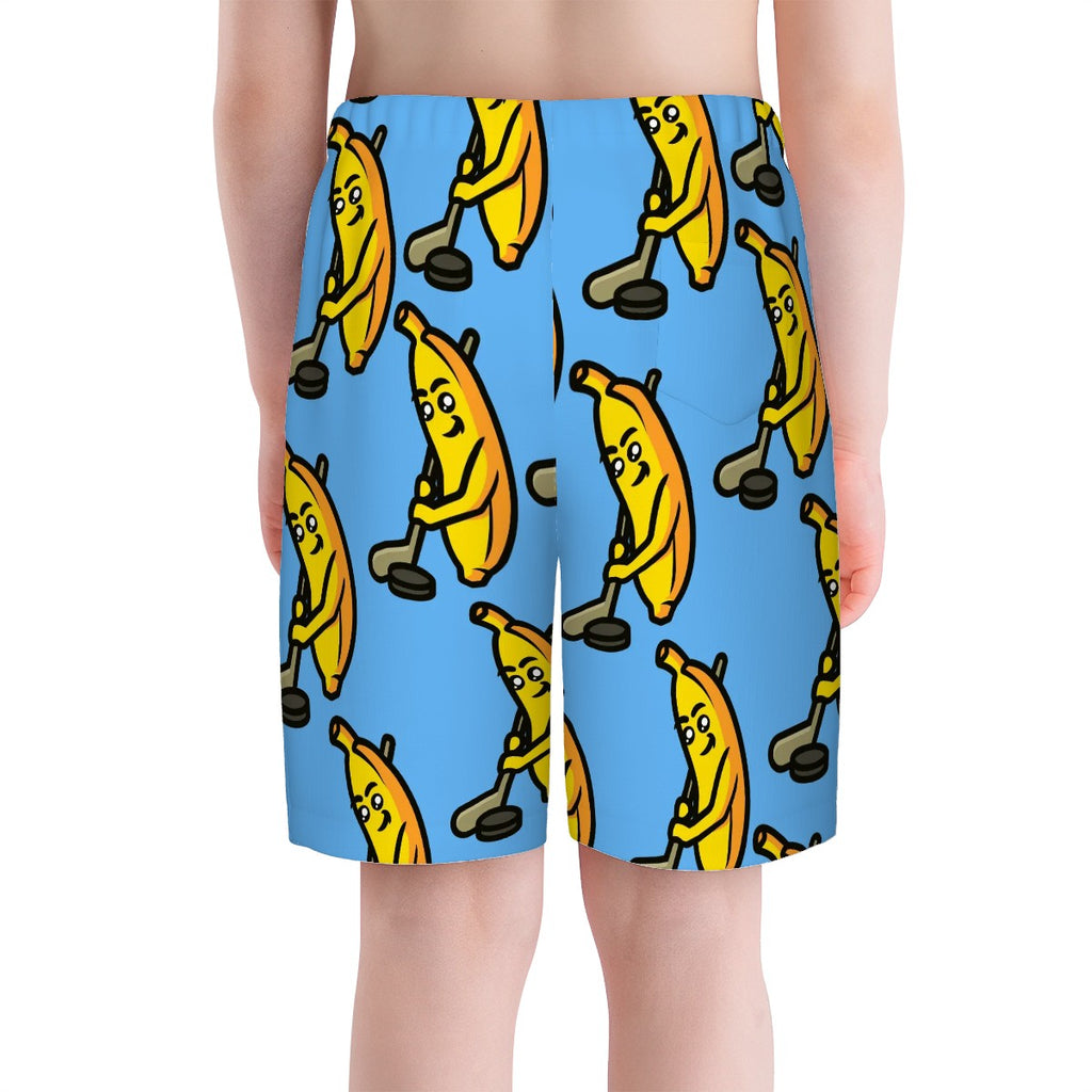Youth Swim Shorts - Bananas for Hockey Sky Blue
