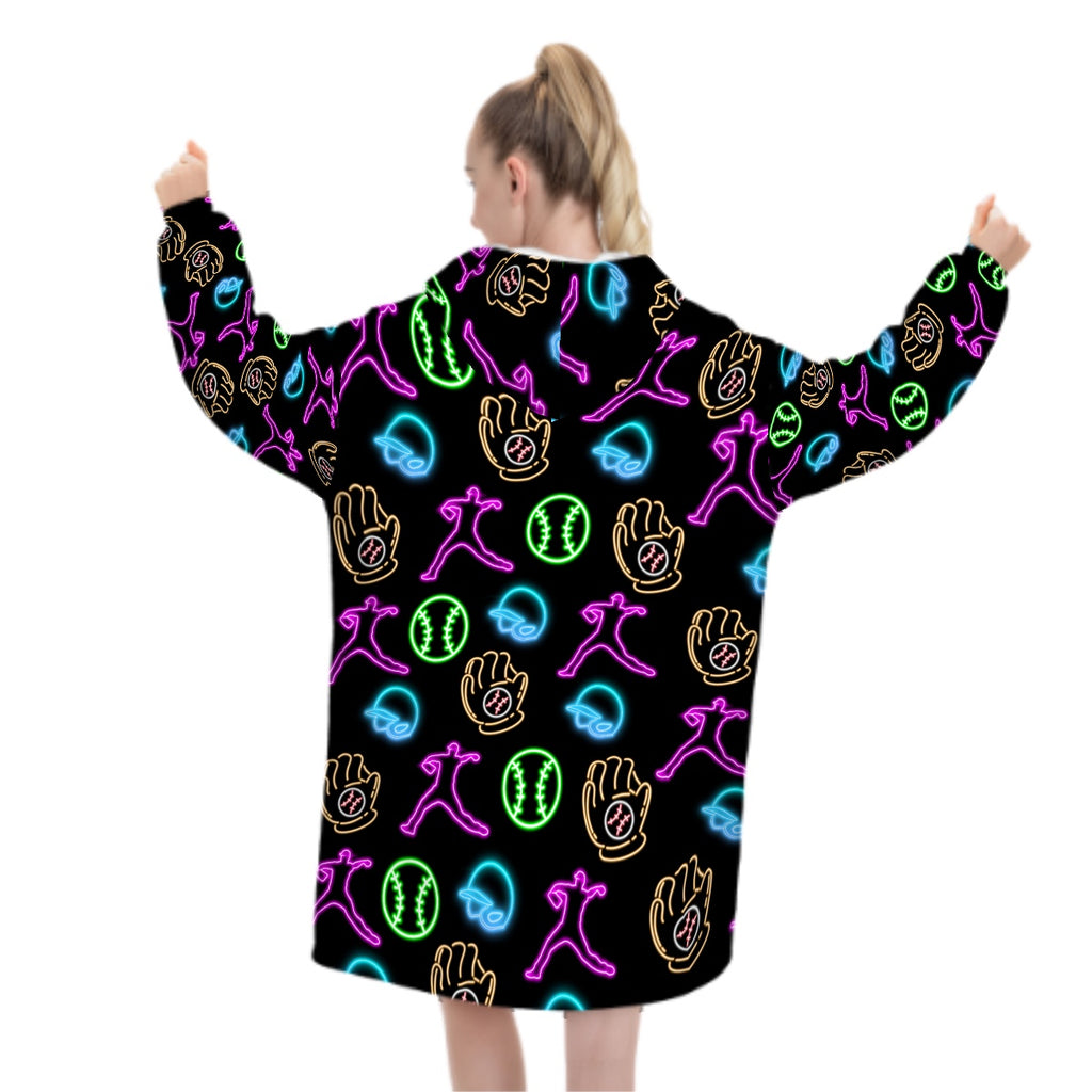Adult Blanket Sweatshirt - Black Neon Lights