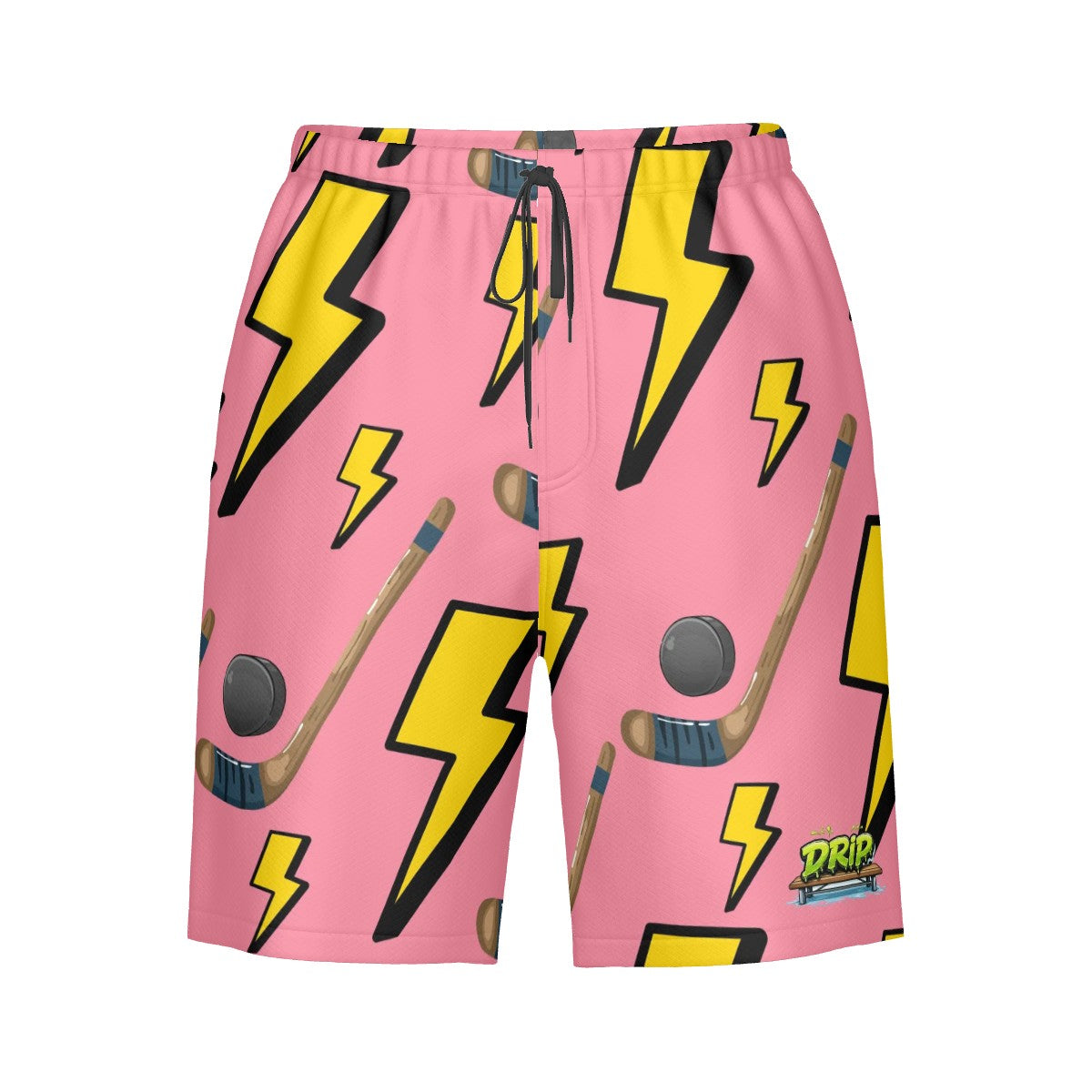 Men/Teen Swim Shorts - Lightning Bolts and Hockey Sticks Pink