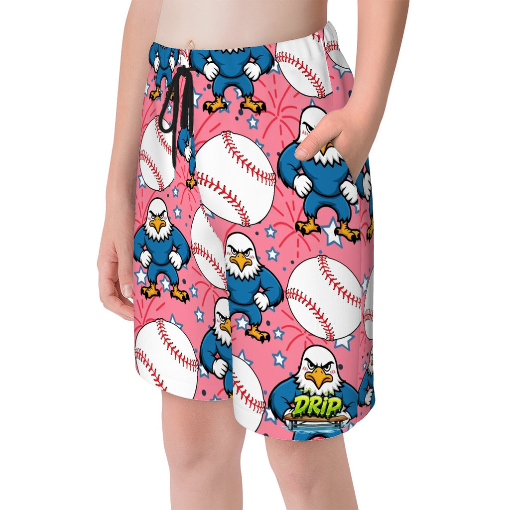 Youth Swim Shorts - Stars and Strikes Pink