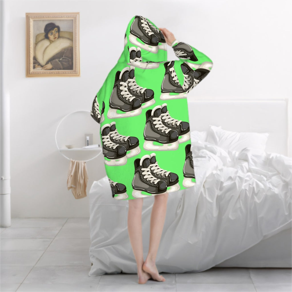 Adult Blanket Sweatshirt - Hockey Skates Bright Green