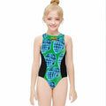 Girls One Piece Swimsuits - Hockey Helmet Neon Blue Green