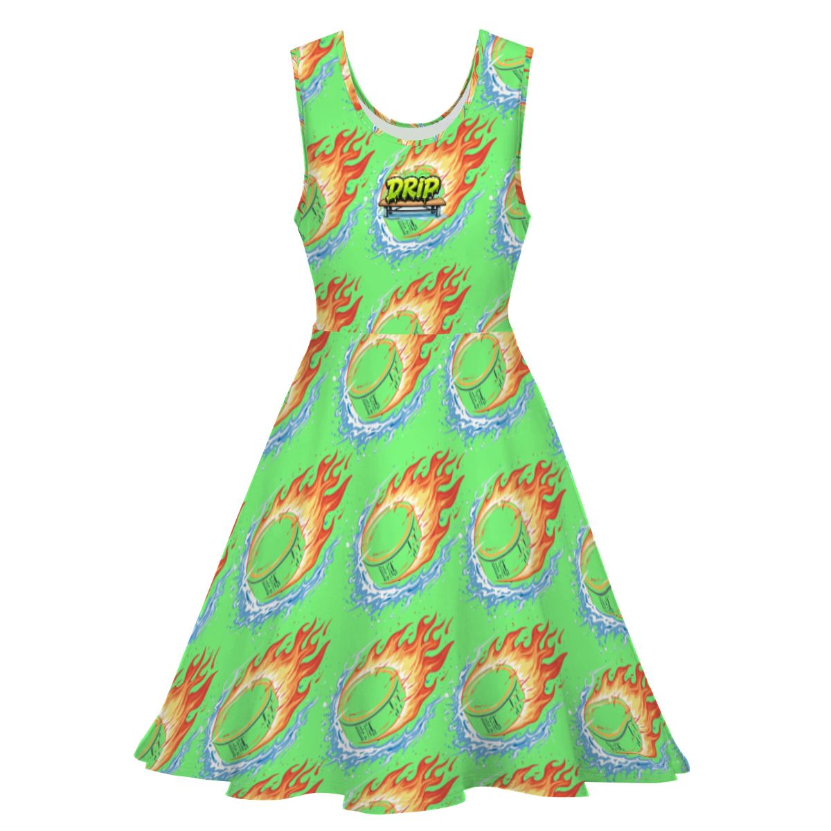 Women's Game Day Dress - Flamin Hockey Pucks Hot Green