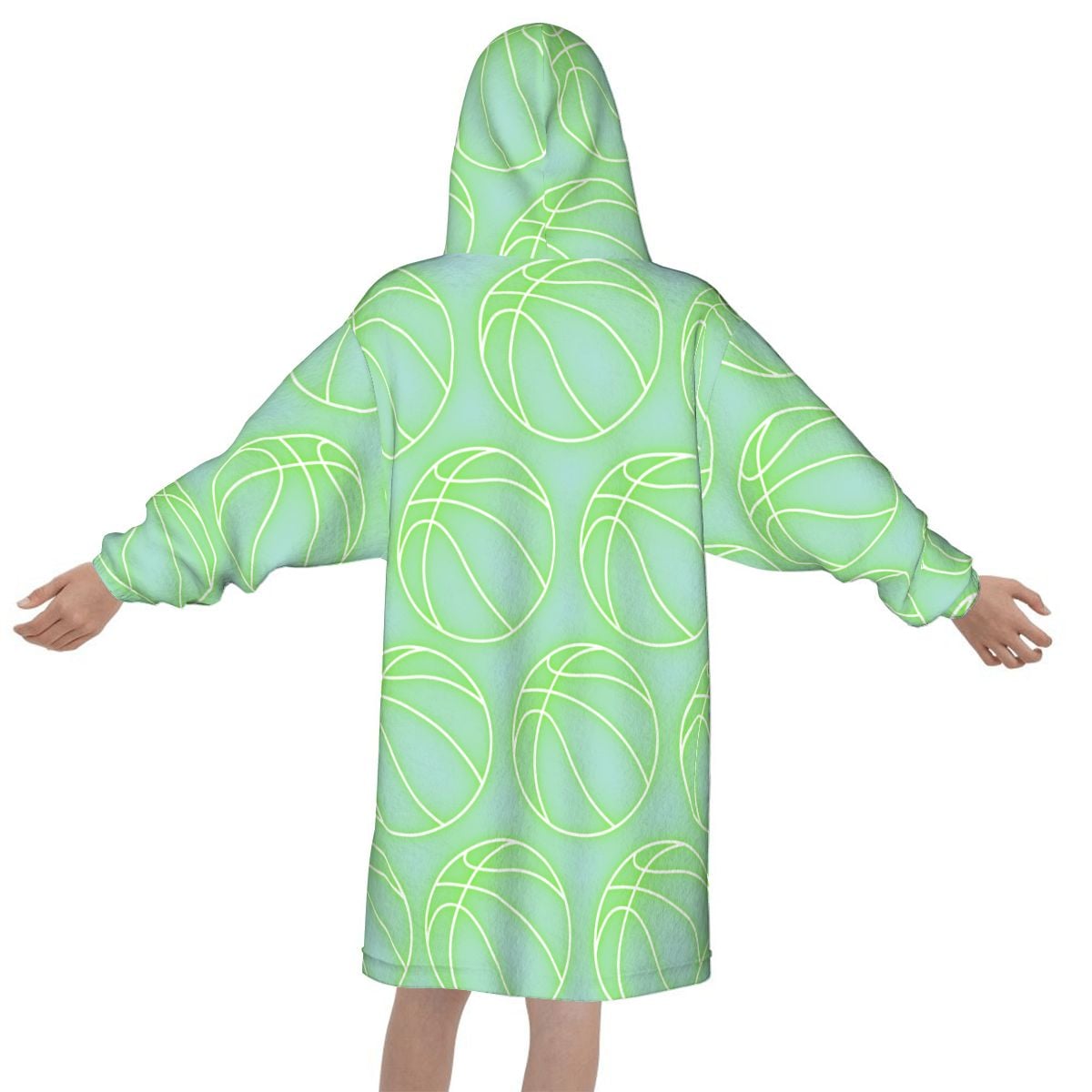 Youth Blanket Sweatshirt - Neon Green Basketballs Mint Green