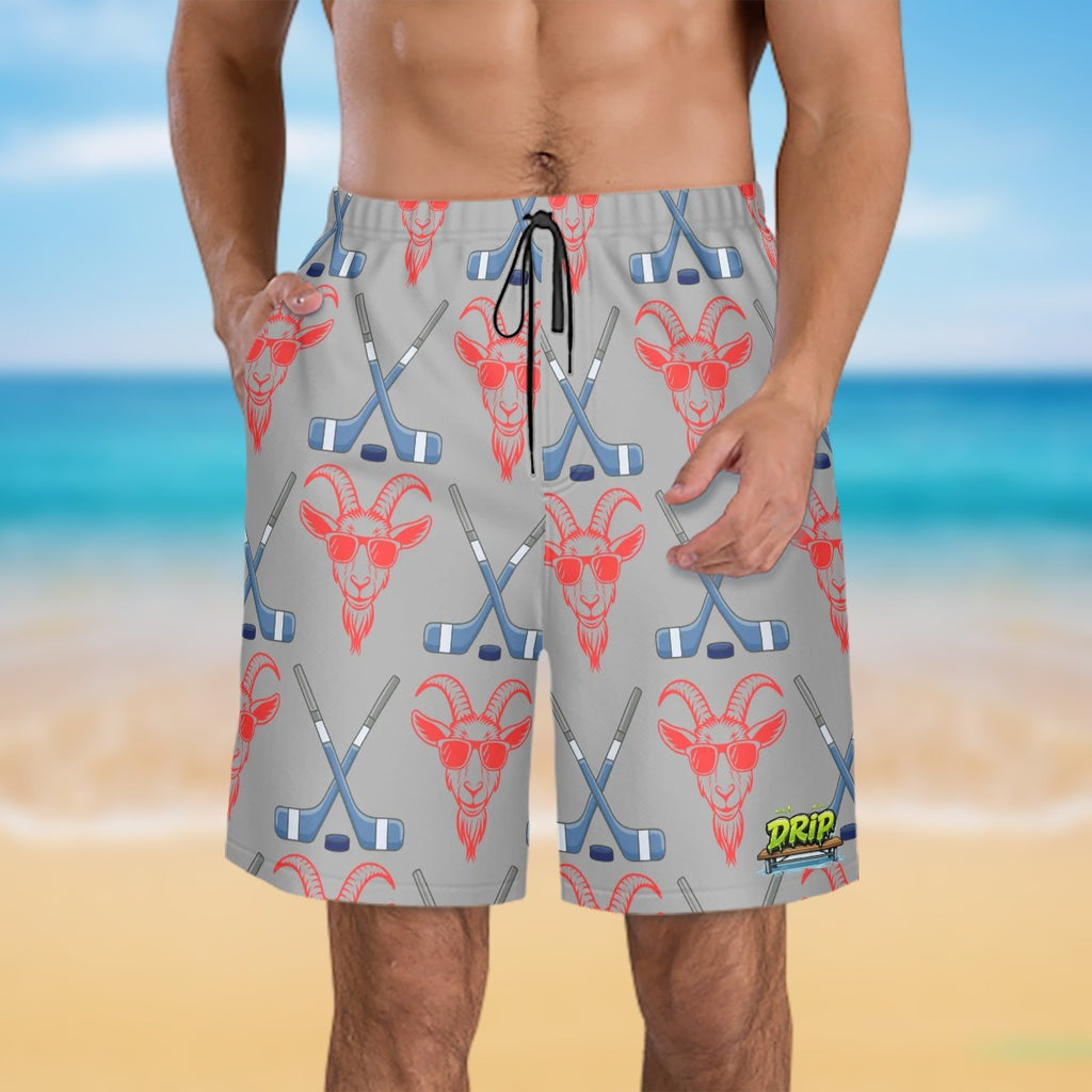 Men/Teen Swim Shorts - Goated Hockey Light Grey