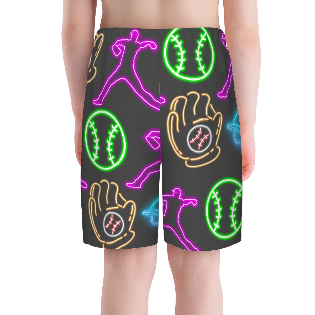 Youth Swim Shorts - Baseball Neon Lights Charcoal