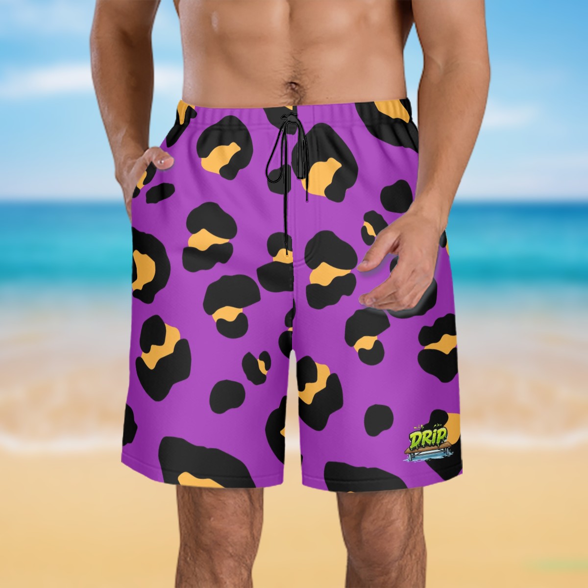 Men/Teen Swim Shorts - Drip Bench Leopard Purple