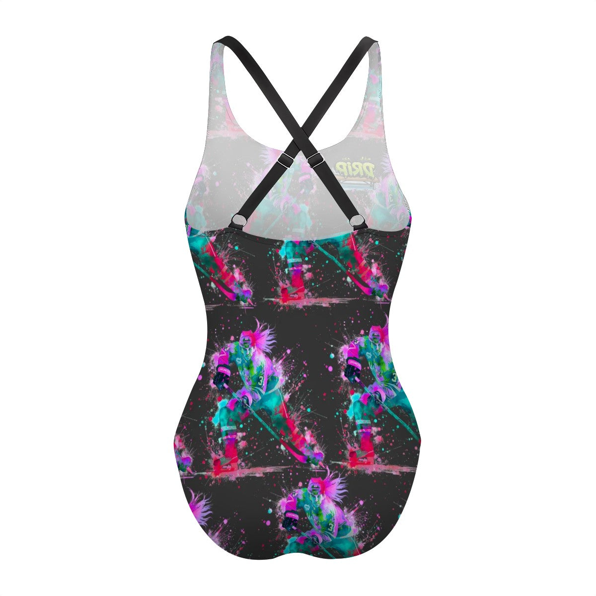 Cross-Back One Piece Swimsuit Women - Hockey Drip Flo Charcoal