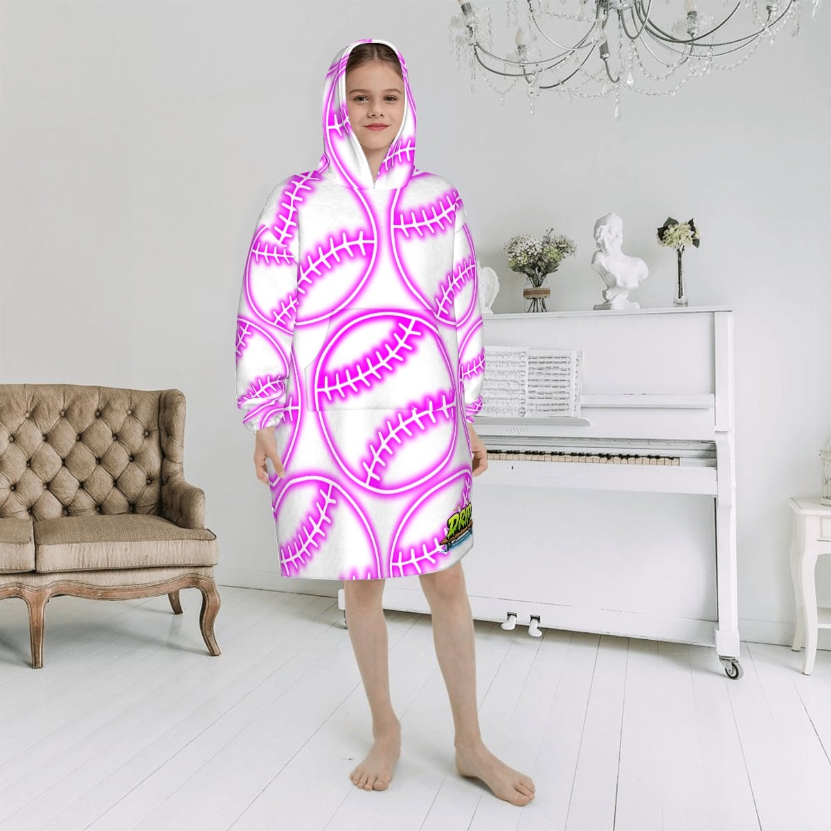Youth Blanket Sweatshirt - Neon Pink Baseball