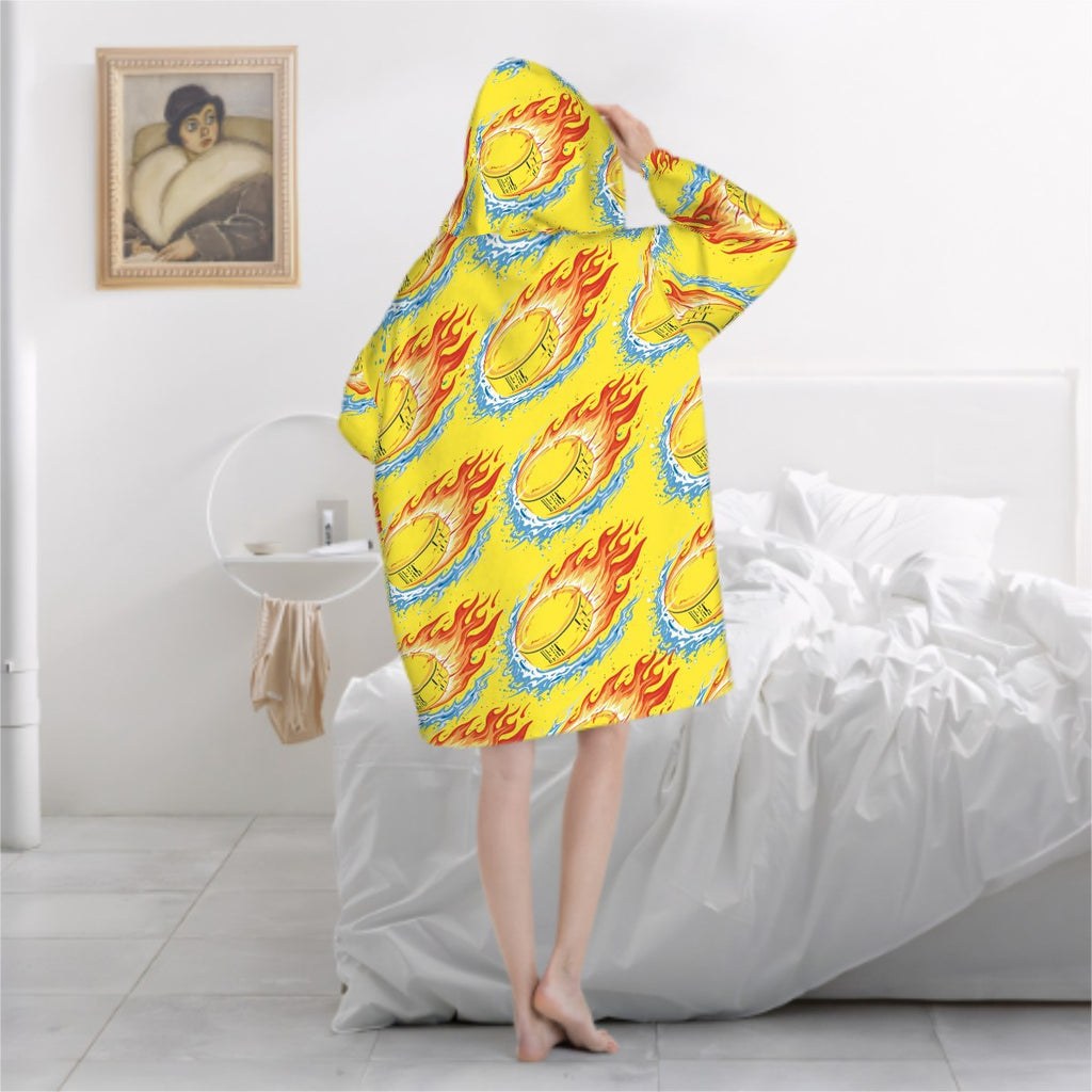 Adult Blanket Sweatshirt - Flamin Hockey Pucks Yellow