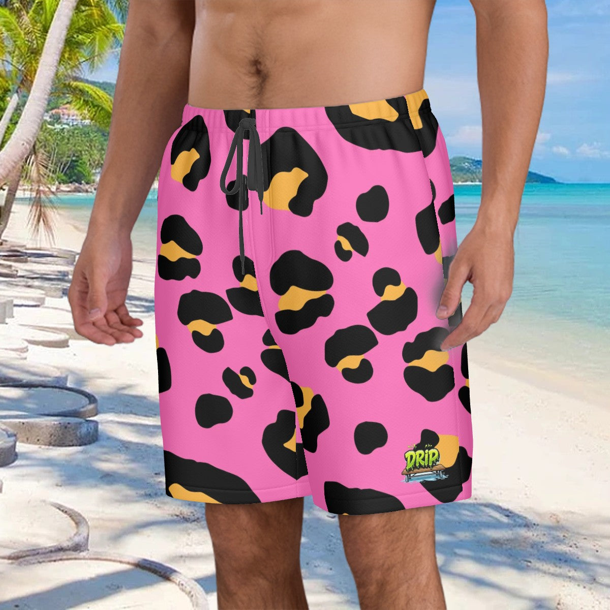 Men/Teen Swim Shorts - Drip Bench Leopard Hot Pink