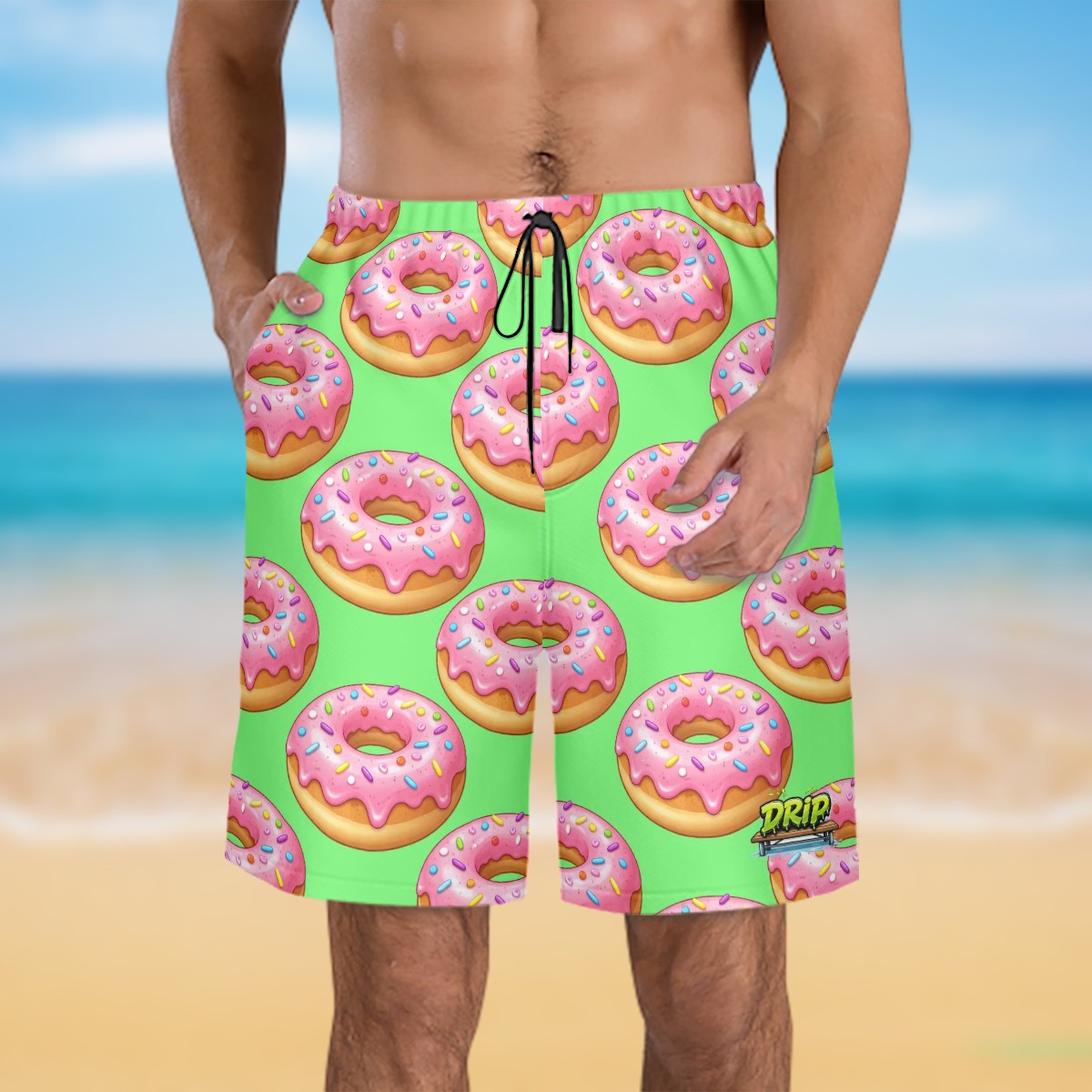Men/Teen Swim Shorts - Donut Drip Hot Green