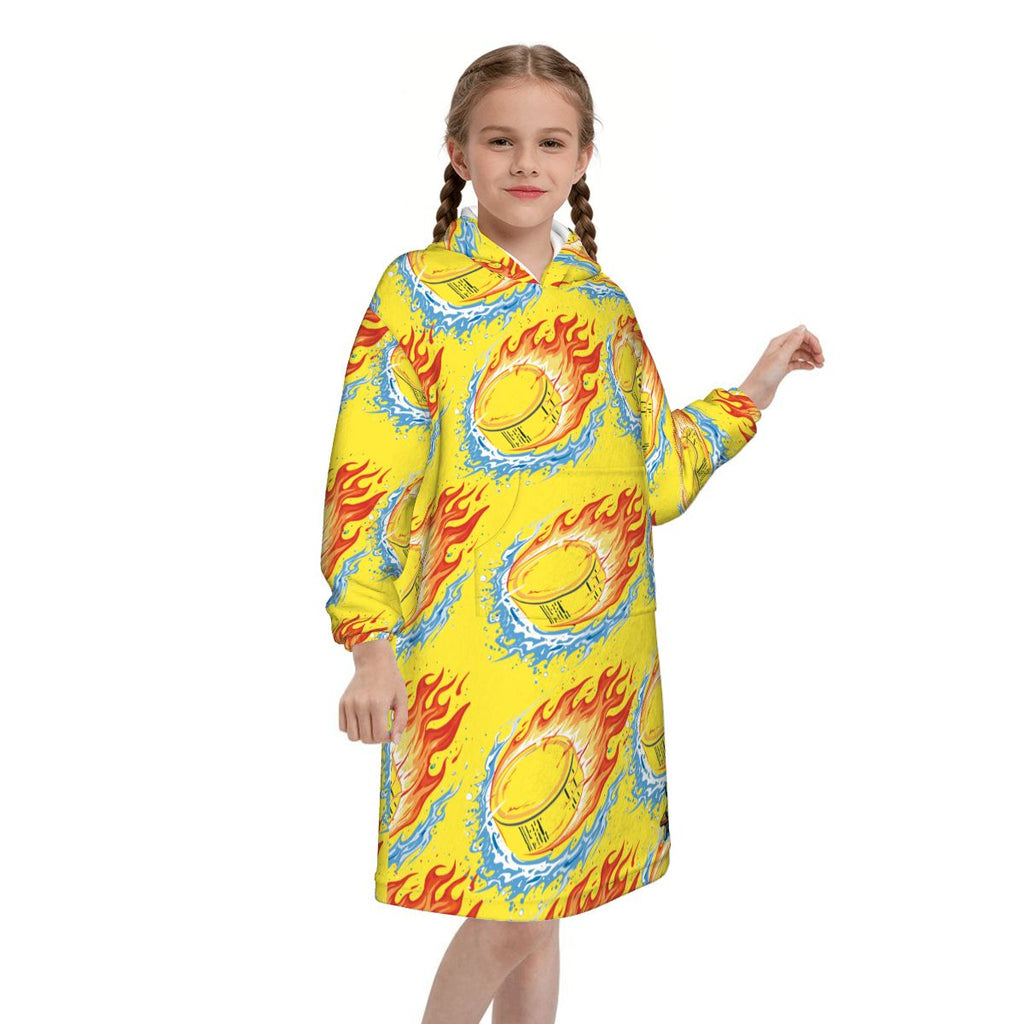Youth Blanket Sweatshirt - Flamin Hockey Pucks Yellow