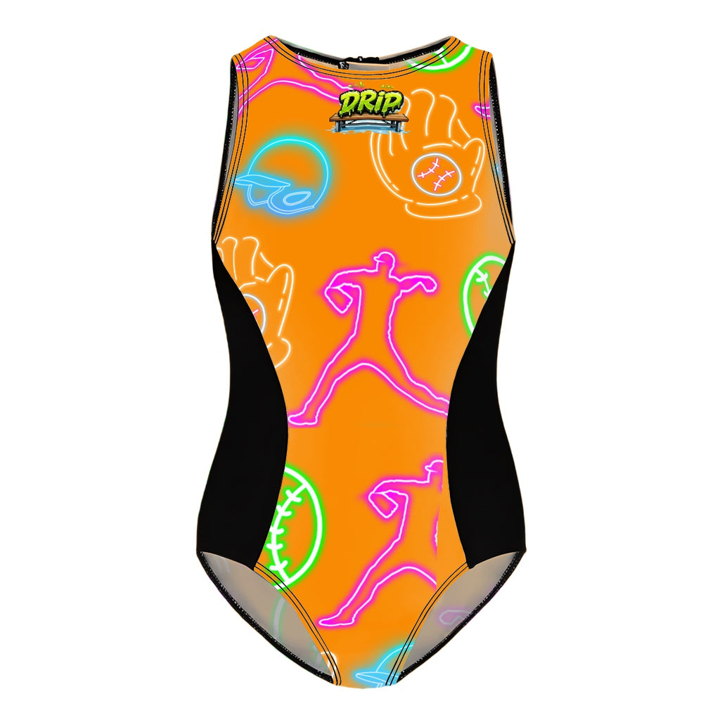 Girls One Piece Swimsuits Orange Neon Lights