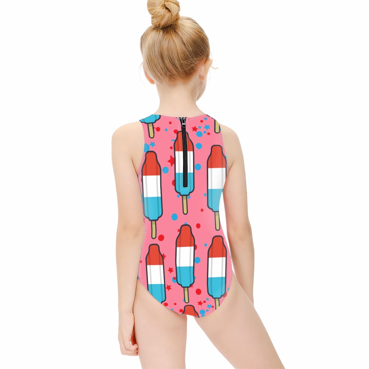 Girls One Piece Swimsuit - Red White and Blue Pop Pink
