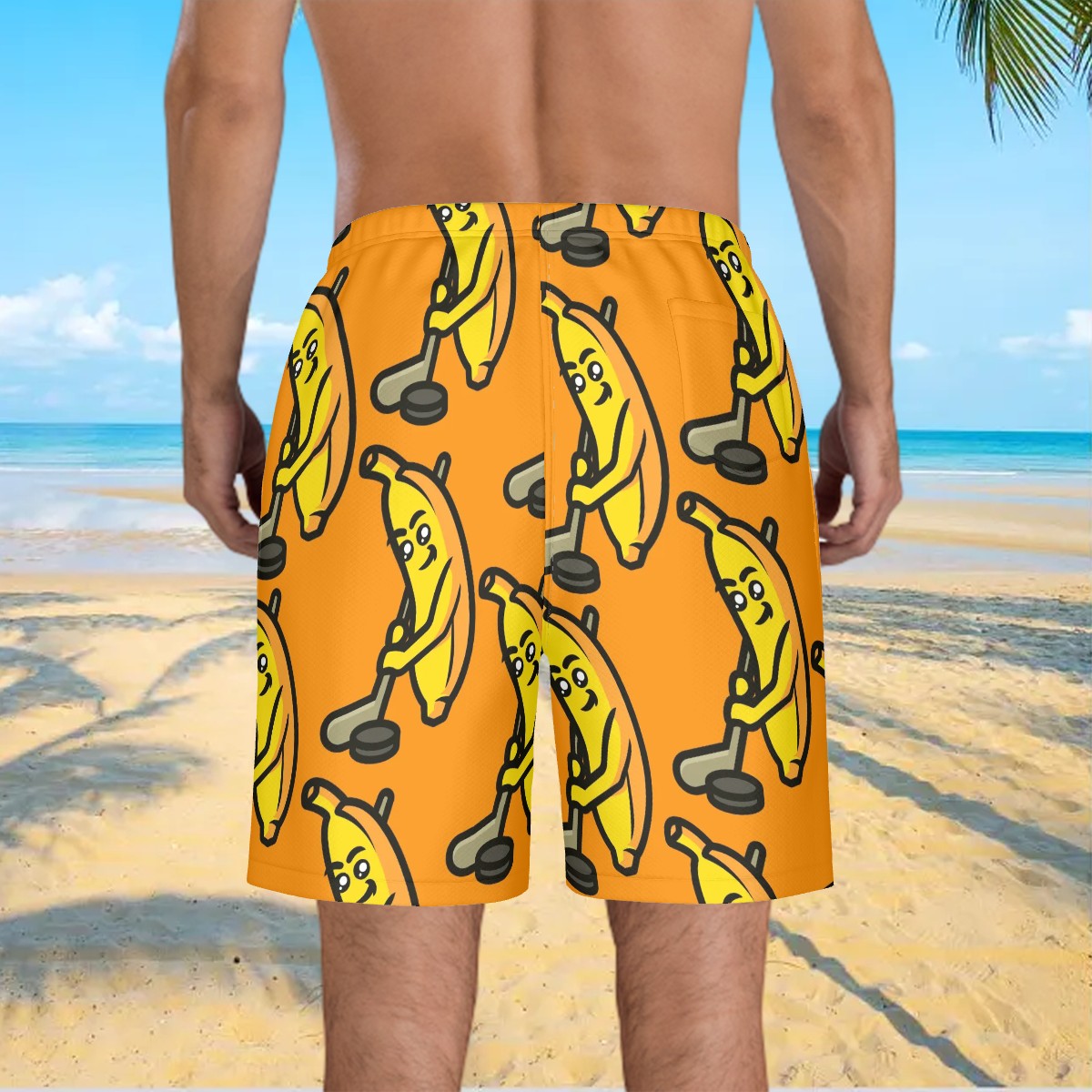 Men/Teen Swim Shorts - Bananas for Hockey Orange