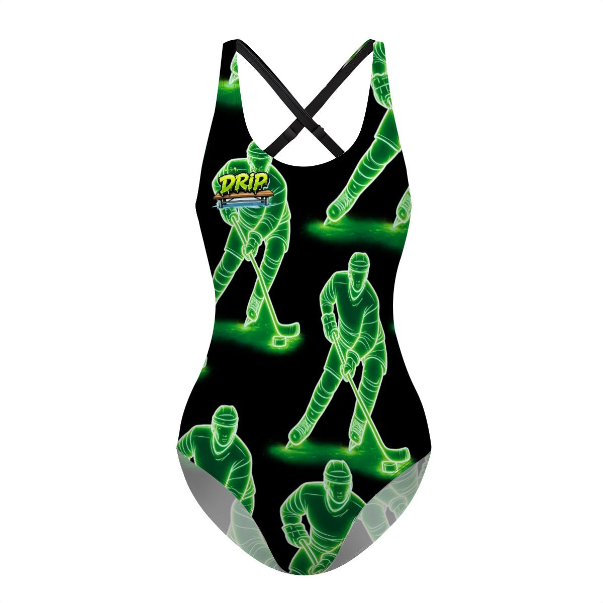 Cross-Back One Piece Swimsuit Women - Hockey Guys Black