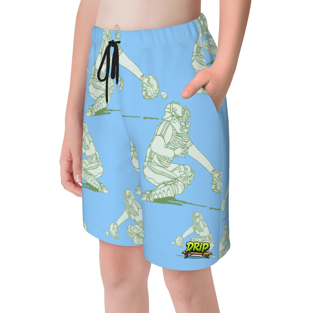 Youth Swim Shorts - Baseball Catcher Blue