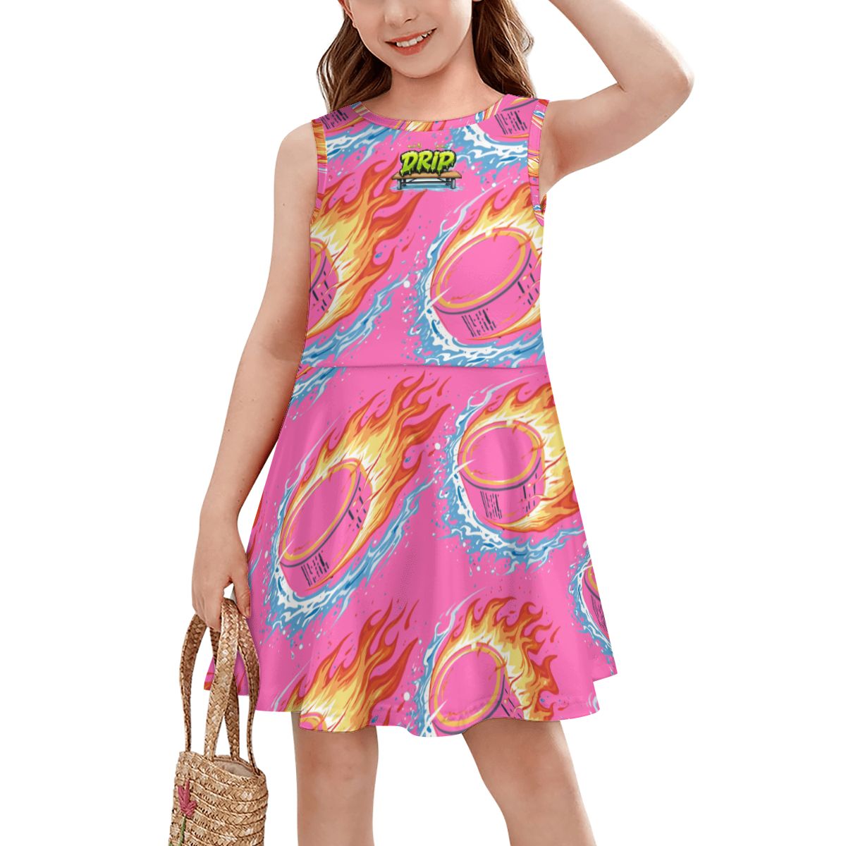 Girl's Game Day Dress - Flamin Hockey Pucks Hot Pink